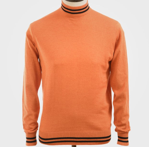 Art Gallery Haye Fine Gauge Knit Tipped Turtle Neck Knit Burnt Orange