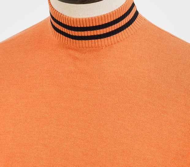 Art Gallery Haye Fine Gauge Knit Tipped Turtle Neck Knit Burnt Orange