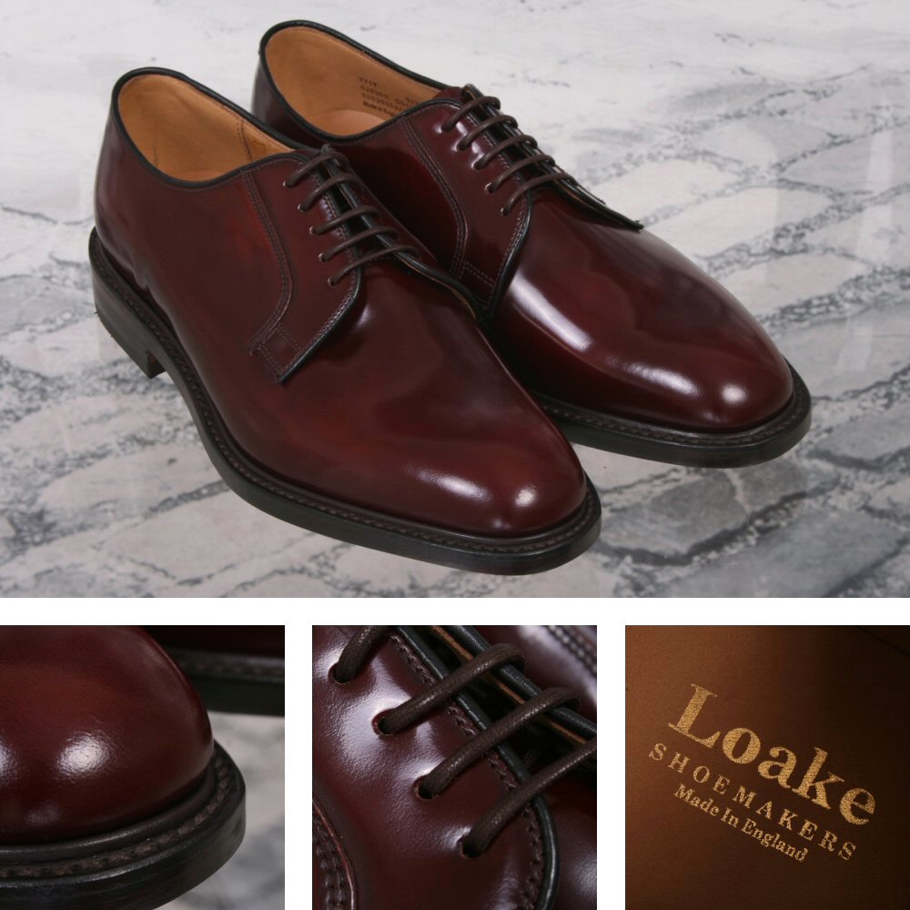 Loake Made in England Plain Polished Leather Lace Up Derby Shoe Burgundy