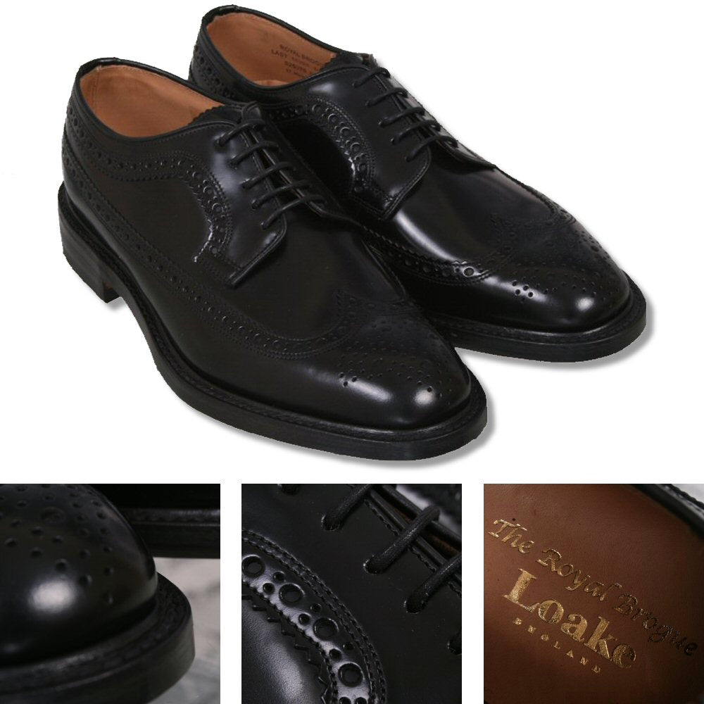 Loake Made in England Skin Mod Leather Long Wing Royal Brogue Shoe Black