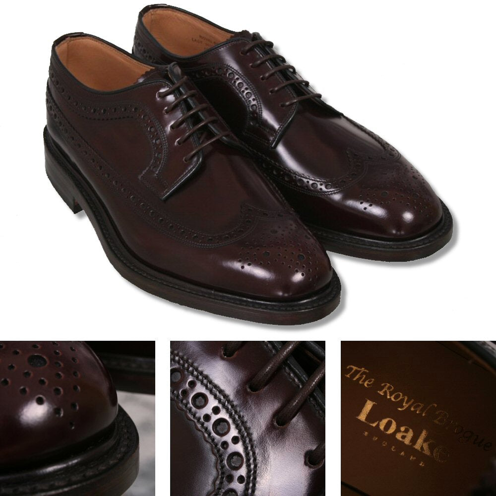 Loake Made in England Skin Mod Leather Long Wing Royal Brogue Shoe Burgundy