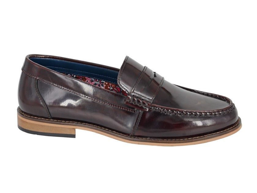 Roamers Slip-On Leather Penny Loafers Burgundy