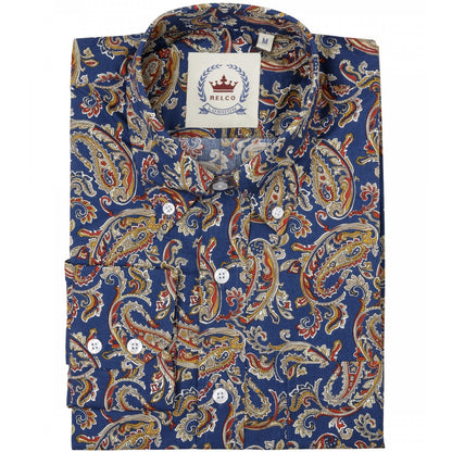 Relco Mens Long Sleeve Paisley Print Shirt Navy Blue