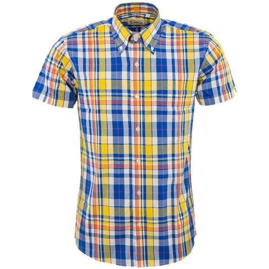 Relco Button Down Check Short Sleeve Shirt Yellow and Blue