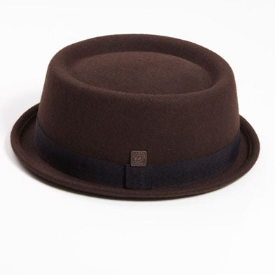 Dasmarca Rude Boy Narrow Brim 100% Wool Felt Trilby Pork Pie Hat Brown