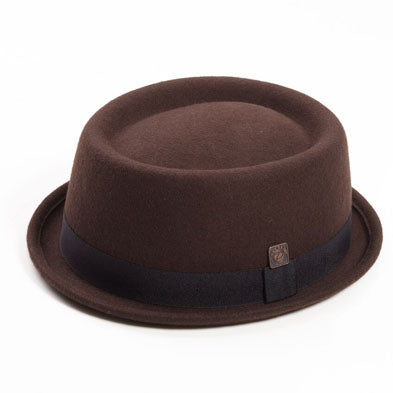 Dasmarca Rude Boy Narrow Brim 100% Wool Felt Trilby Pork Pie Hat Brown