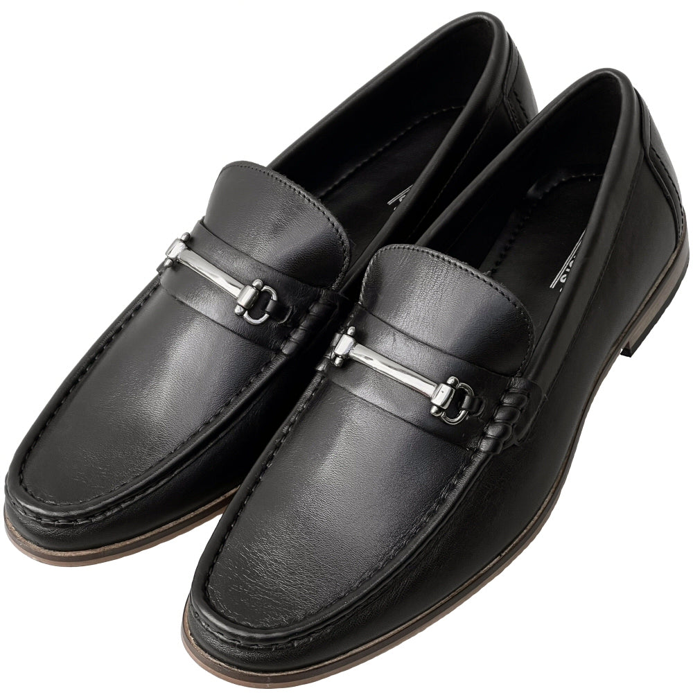 Roamers Metal Horse-Bit Bar Slip-On Leather Loafers Black