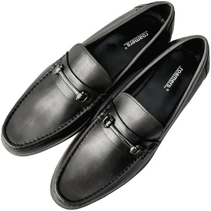 Roamers Metal Horse-Bit Bar Slip-On Leather Loafers Black