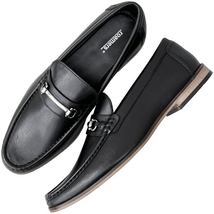 Roamers Metal Horse-Bit Bar Slip-On Leather Loafers Black