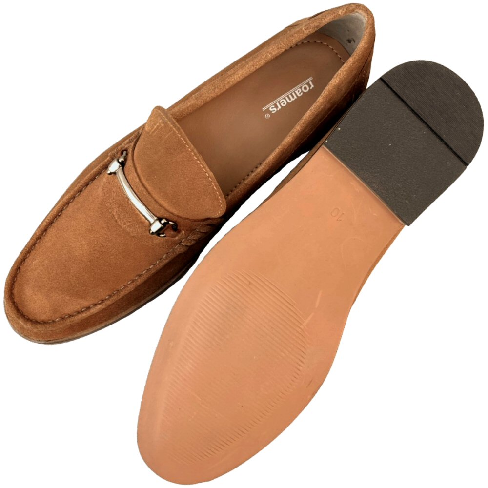 Roamers Metal Horse-Bit Bar Slip-On Suede Loafers Sand