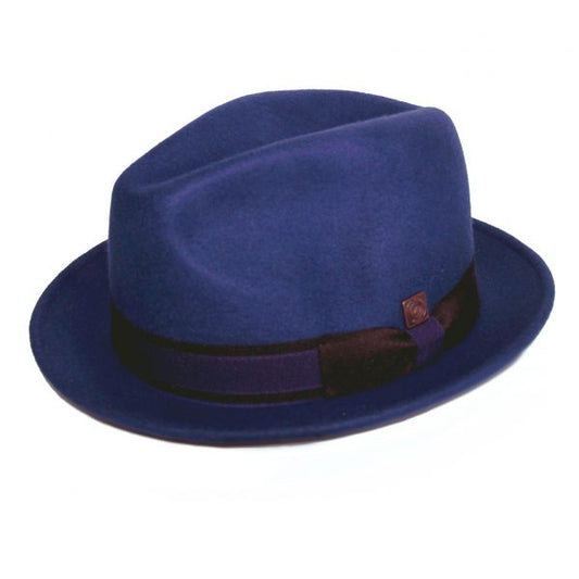 Dasmarca Robin Retro Wool Narrow Brim Fedora Trilby Hat Cobalt Blue