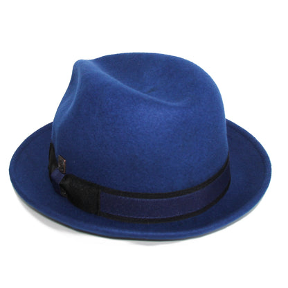 Dasmarca Robin Retro Wool Narrow Brim Fedora Trilby Hat Cobalt Blue