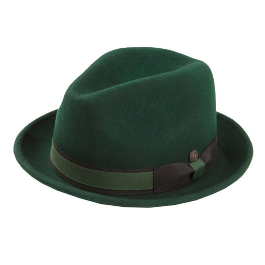 Dasmarca Robin Retro Wool Narrow Brim Fedora Trilby Hat Emerald