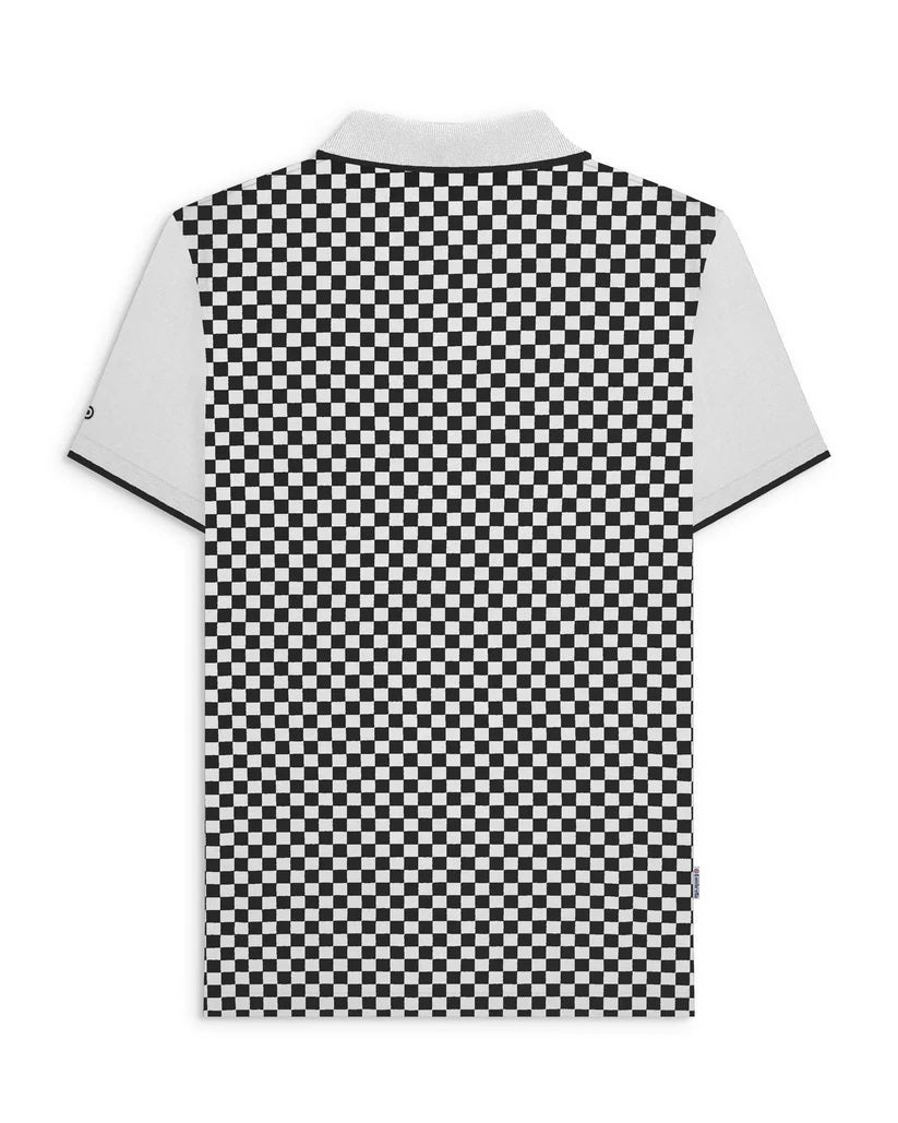 Lambretta 3 Button Checker Polo Shirt White