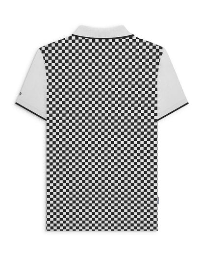 Lambretta 3 Button Checker Polo Shirt White