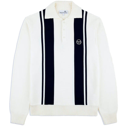 Sergio Tacchini Cotton Knit Stripe Polo Top Off White