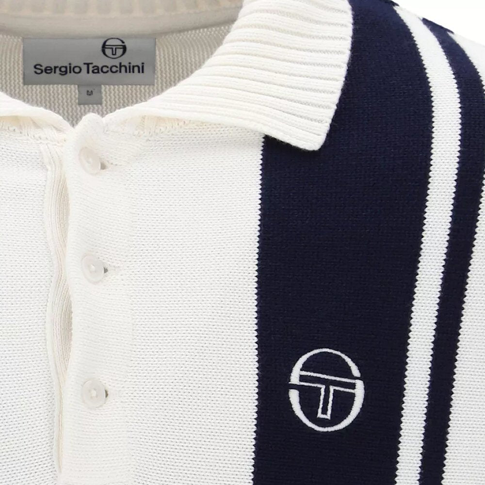 Sergio Tacchini Cotton Knit Stripe Polo Top Off White