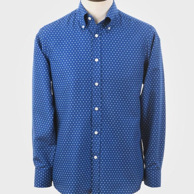 Art Gallery Mens Long Sleeve Diamond Pattern Shirt Blue