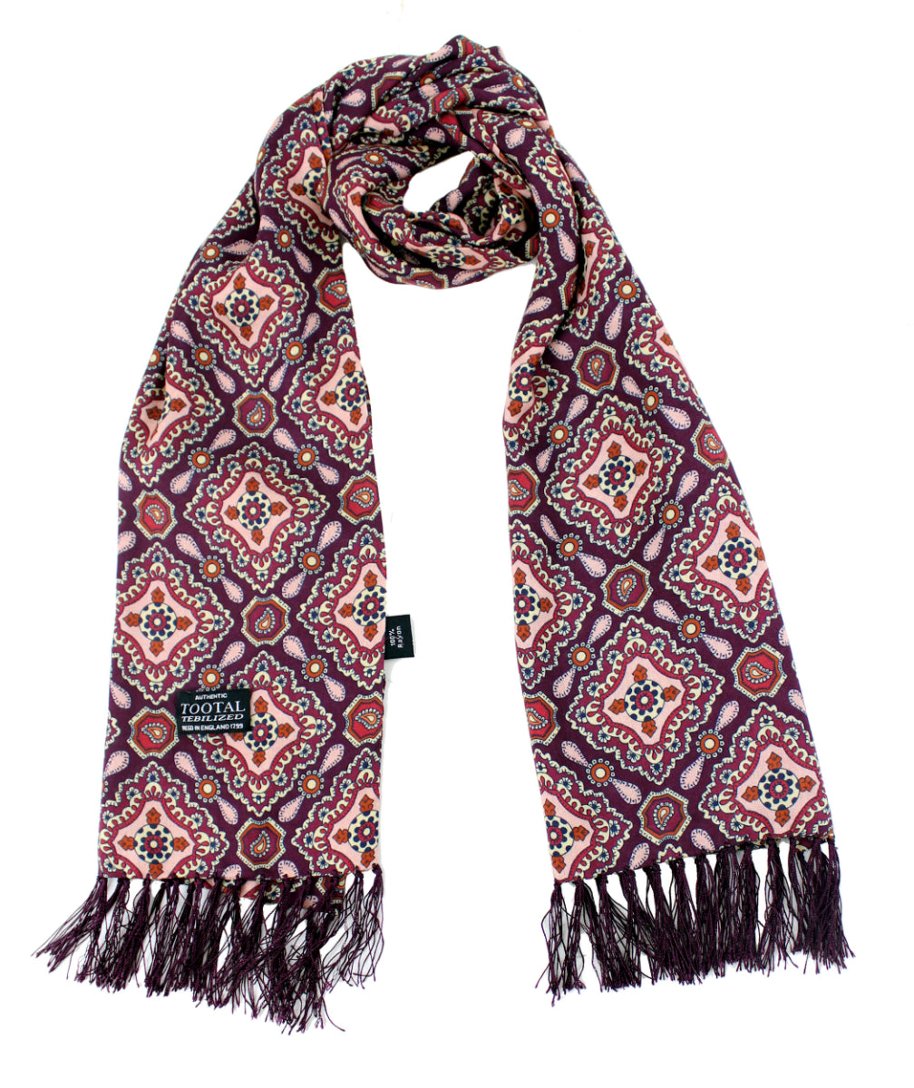 Tootal Propeller Design Wine Rayon Scarf