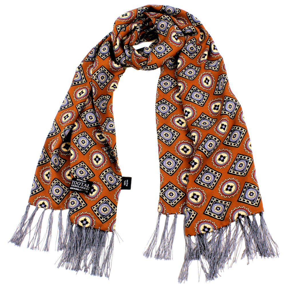 Tootal Geometric Print Rayon Tassled Scarf Bronze