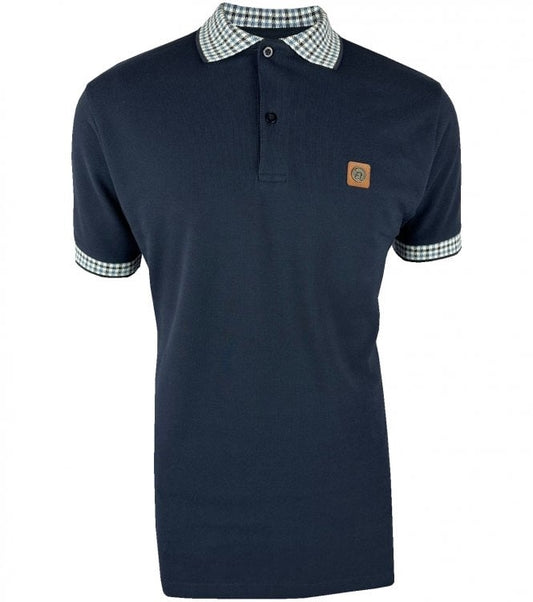 Trojan Records Gingham Check Trim Pique Polo Navy