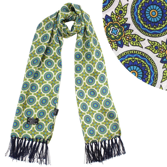 Tootal Mens Geometric Print Silk Scarf Lime Blue