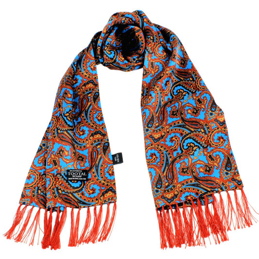 Tootal Large Paisley 100% Silk Tassled Scarf Tan