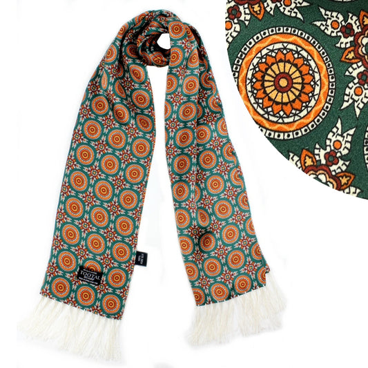 Tootal Mens Geometric Print Silk Scarf Green Orange