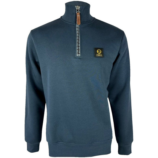 Trojan Records Houndstooth Trim 1/4 Zip Sweatshirt Mid Blue