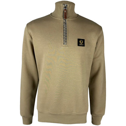 Trojan Records Houndstooth Trim 1/4 Zip Sweatshirt Sand