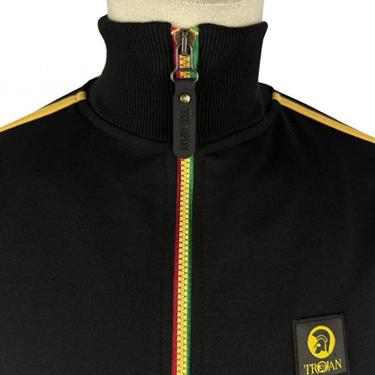 Trojan Records Contrast Zip Sleeve Stripe Track Top Black