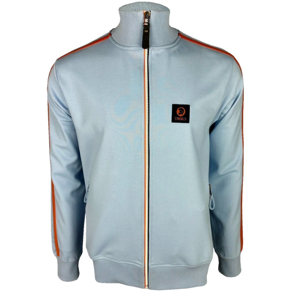 Trojan Records Contrast Zip Sleeve Stripe Track Top Powder Blue