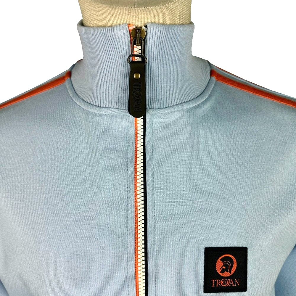 Trojan Records Contrast Zip Sleeve Stripe Track Top Powder Blue