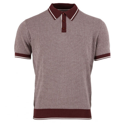 Relco Knitted Dogtooth Jacquard Polo Burgundy