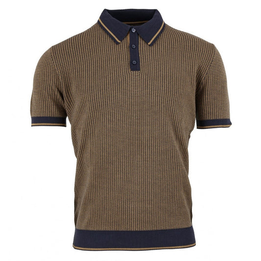 Relco Knitted Dogtooth Jacquard Polo Navy