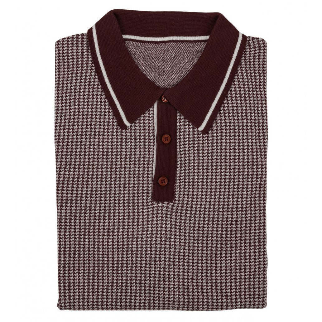 Relco Knitted Dogtooth Jacquard Polo Burgundy