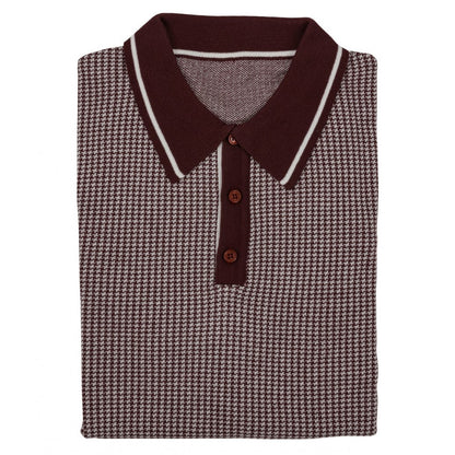 Relco Knitted Dogtooth Jacquard Polo Burgundy