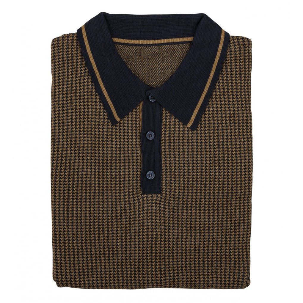 Relco Knitted Dogtooth Jacquard Polo Navy