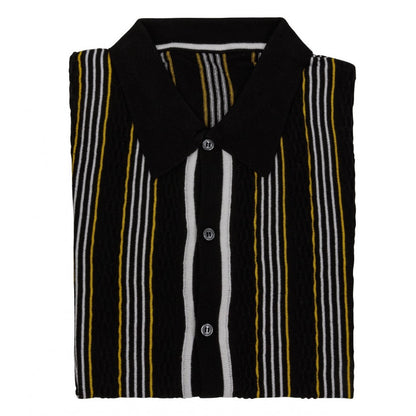 Relco Knitted Button Through Stripe Polo Cardi Black