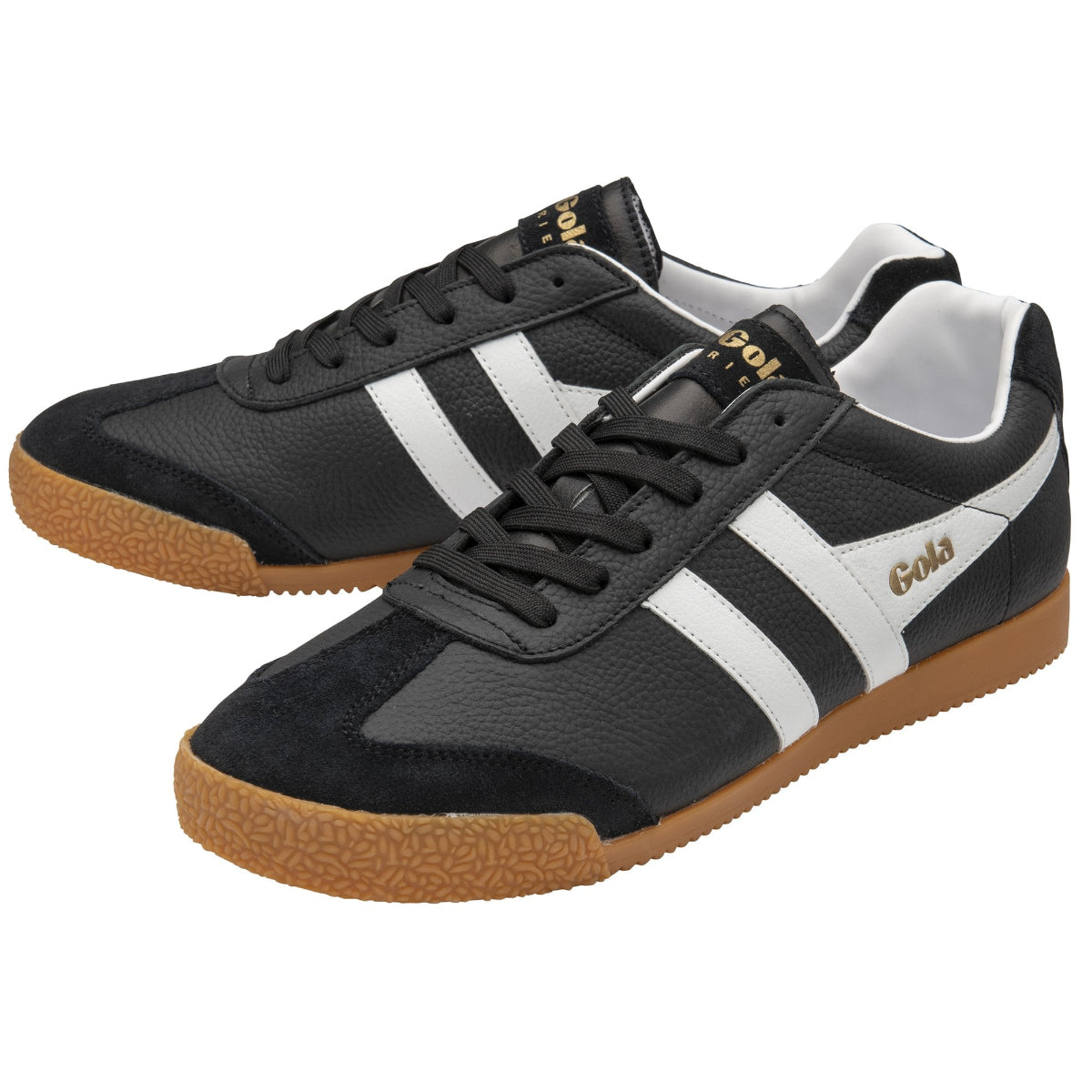 Gola Harrier Classic Twin Stripe Leather  Mens Trainer Black / White