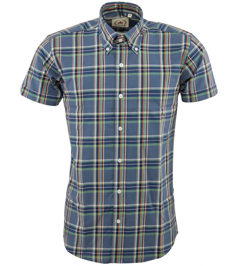 Relco Button Down Check Short Sleeve Shirt Grey Orange Green – Adaptor ...