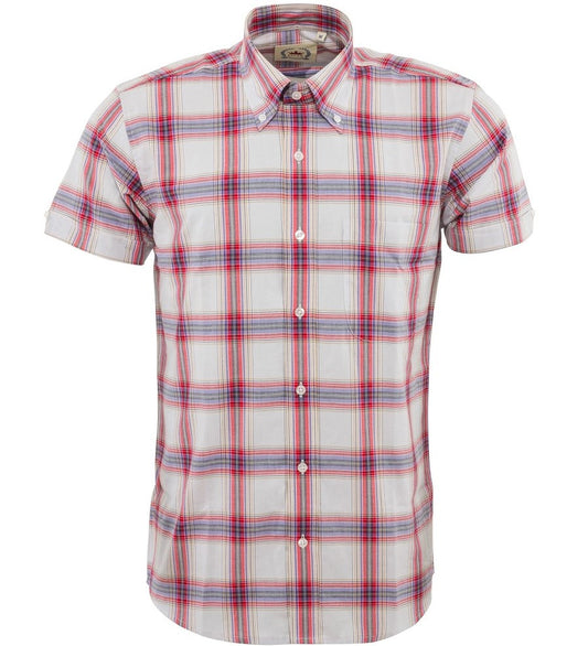 Relco Button Down Check Short Sleeve Shirt White And Red