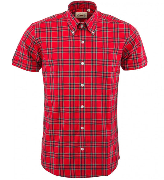 Relco Button Down Check Short Sleeve Shirt Red Tartan