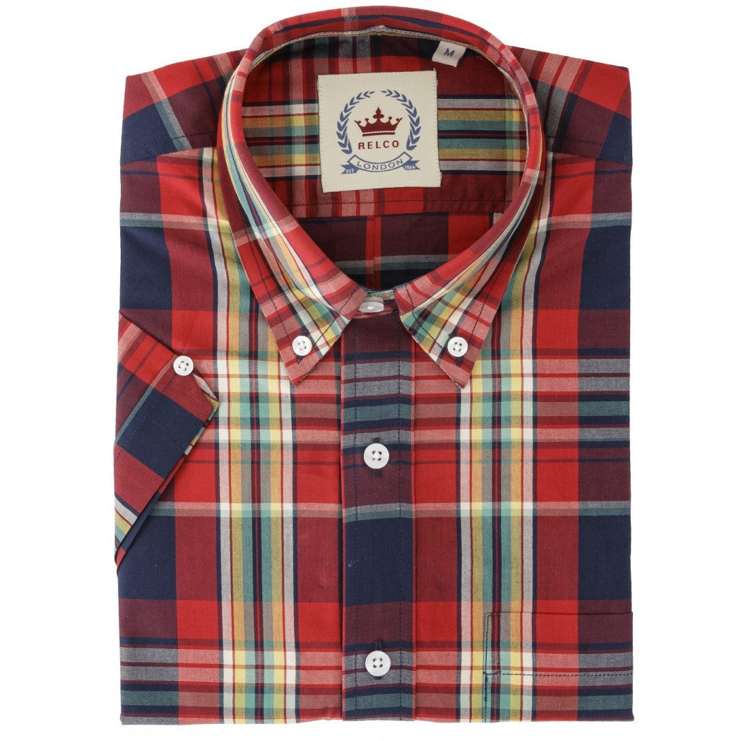 Relco Button Down Check Short Sleeve Shirt Red