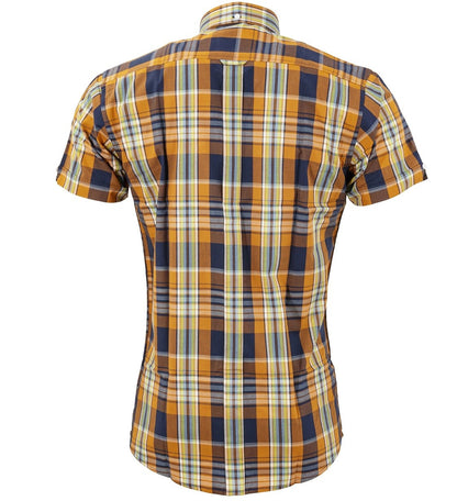 Relco Button Down Check Short Sleeve Shirt Orange