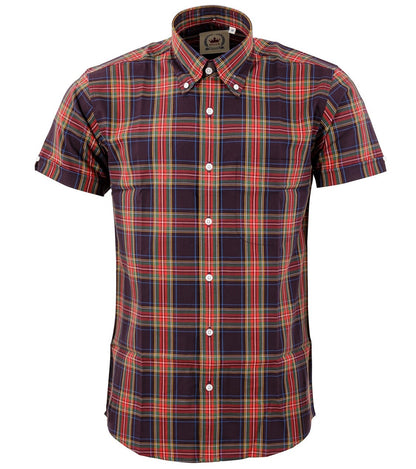 Relco Button Down Check Short Sleeve Shirt Navy