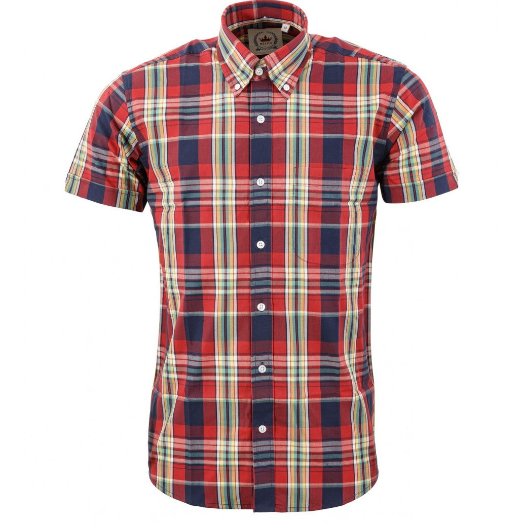 Relco Button Down Check Short Sleeve Shirt Red