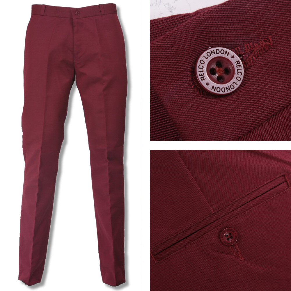 Relco Mod Retro Sta Press Trousers Navy / Burgundy / Black / Khaki