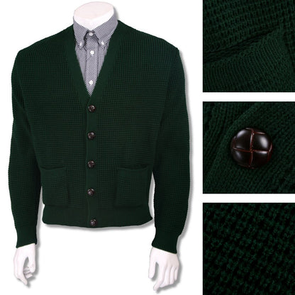 Skinhead Mod Pocket Waffle Knit Cardigan "leather" Football Buttons