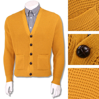 Skinhead Mod Pocket Waffle Knit Cardigan "leather" Football Buttons